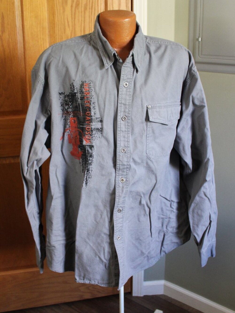 Harley Davidson Men's XXL Button Front Heavyweight Gray Long Sleeve Shirt
